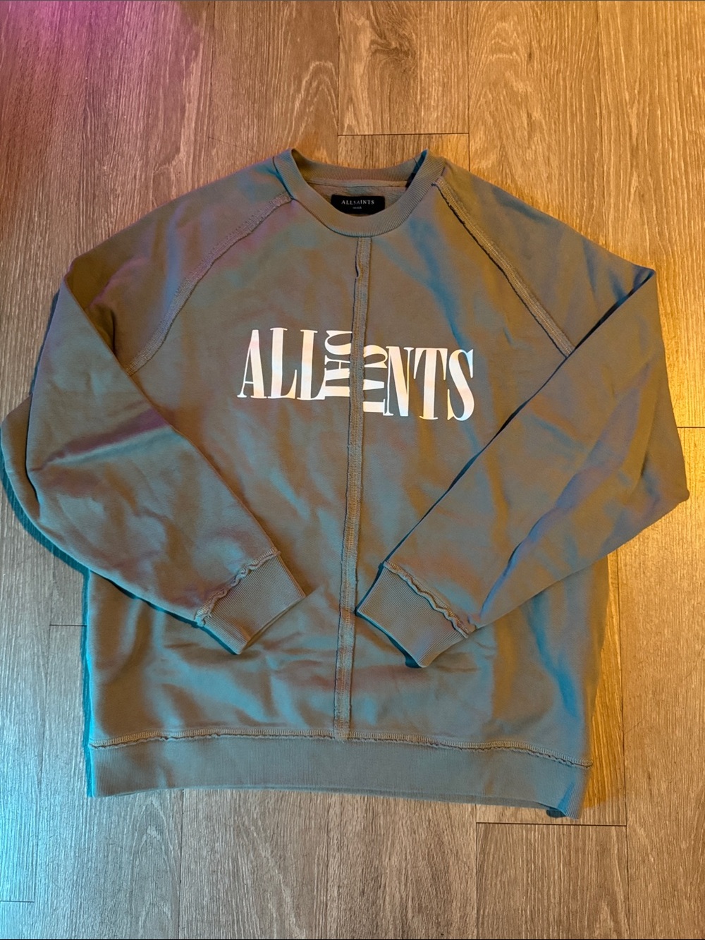 All Saints Men's Crewneck Sweatshirt in Olive Green with White Logo
